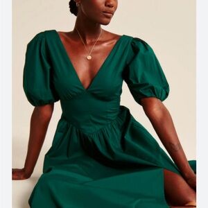 Abercrombie & Fitch Green Puff Sleeve Corset Dress size Medium